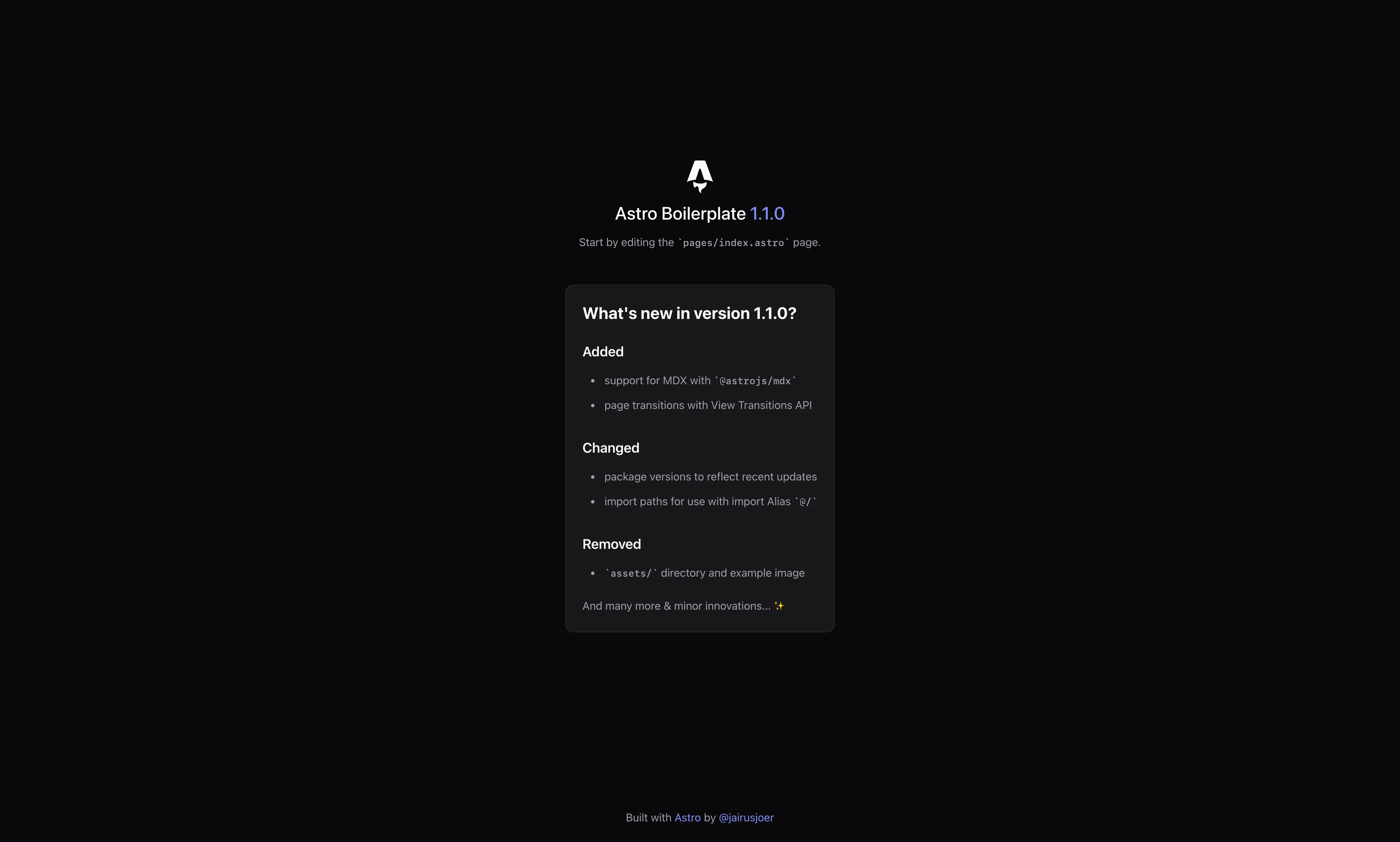 Astro Boilerplate homepage