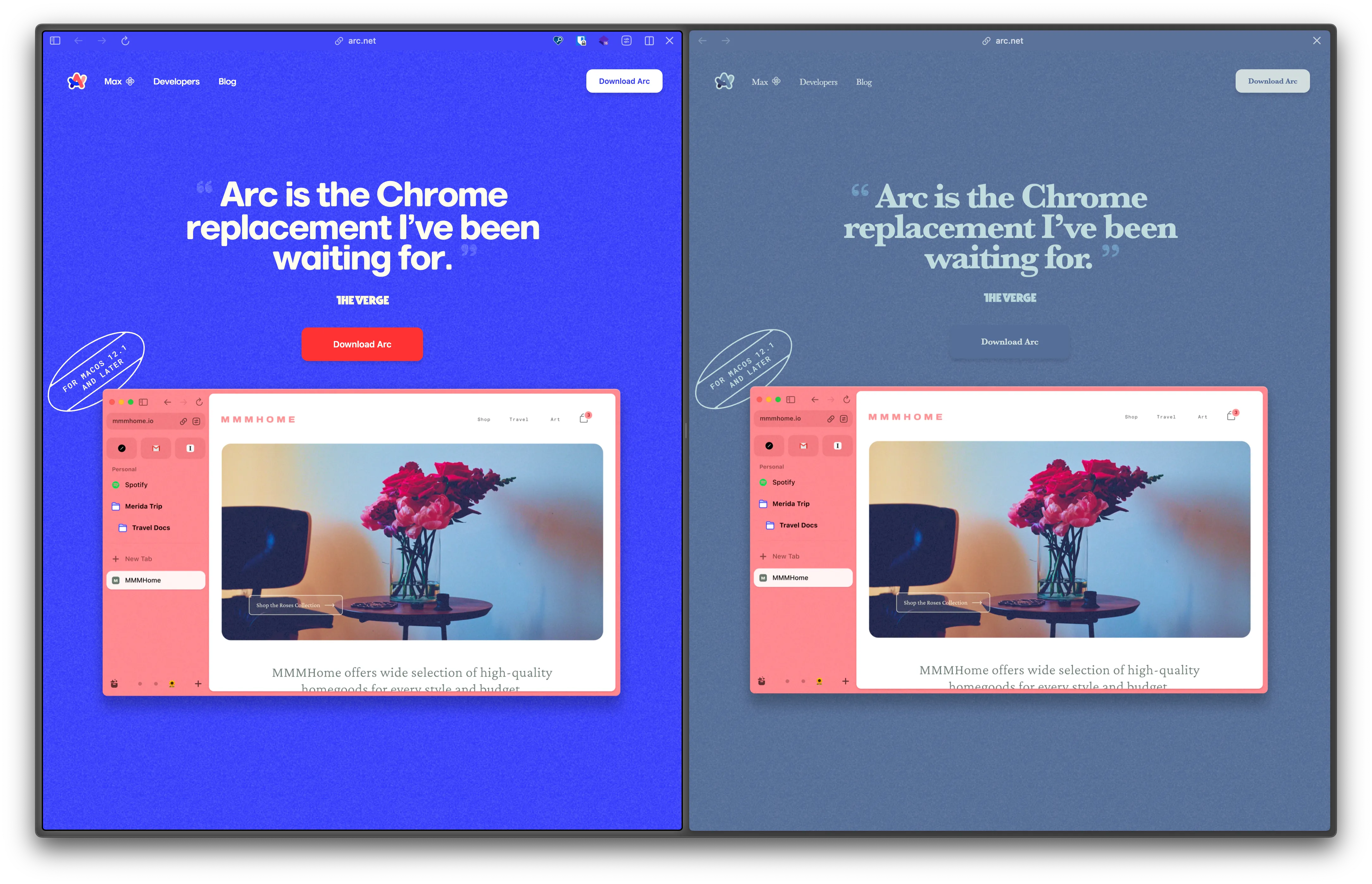 A screenshot of two open tabs to compare the boost